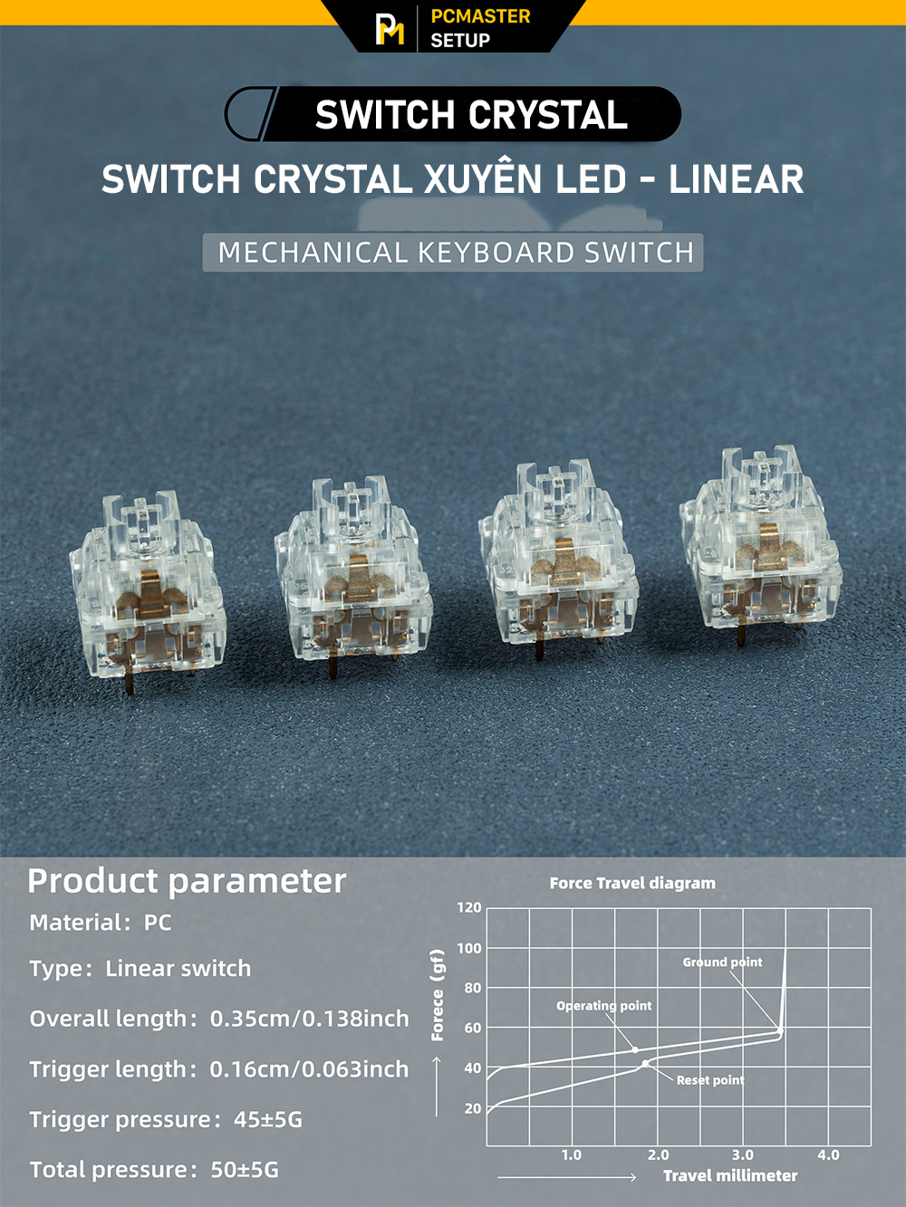 Switch Crystal Trong Suốt nhựa PC - Linear 45gr