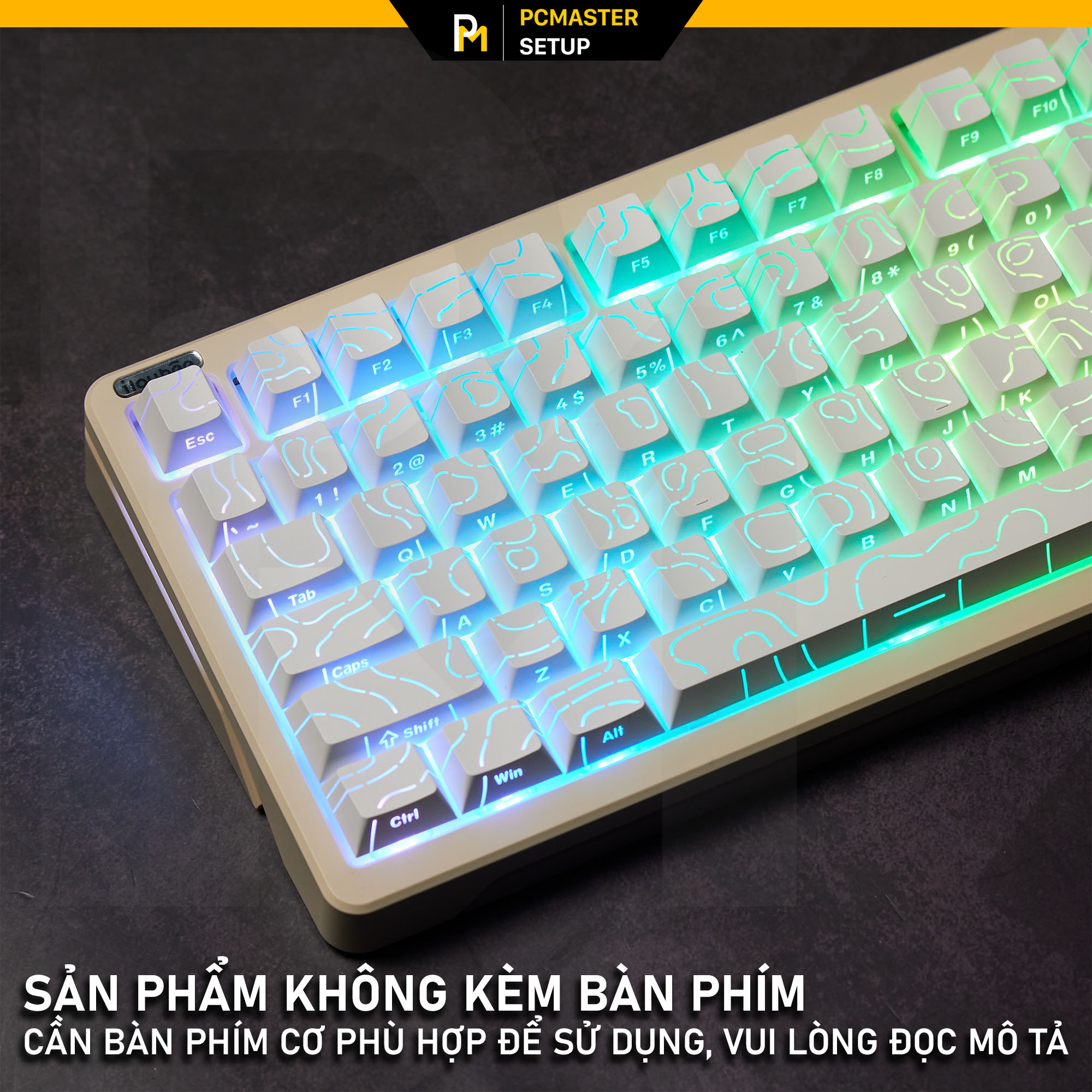 Keycaps xuyên led vân Topographic 4.0 Trắng 97 nút (PBT/2shot/Profile Cherry)