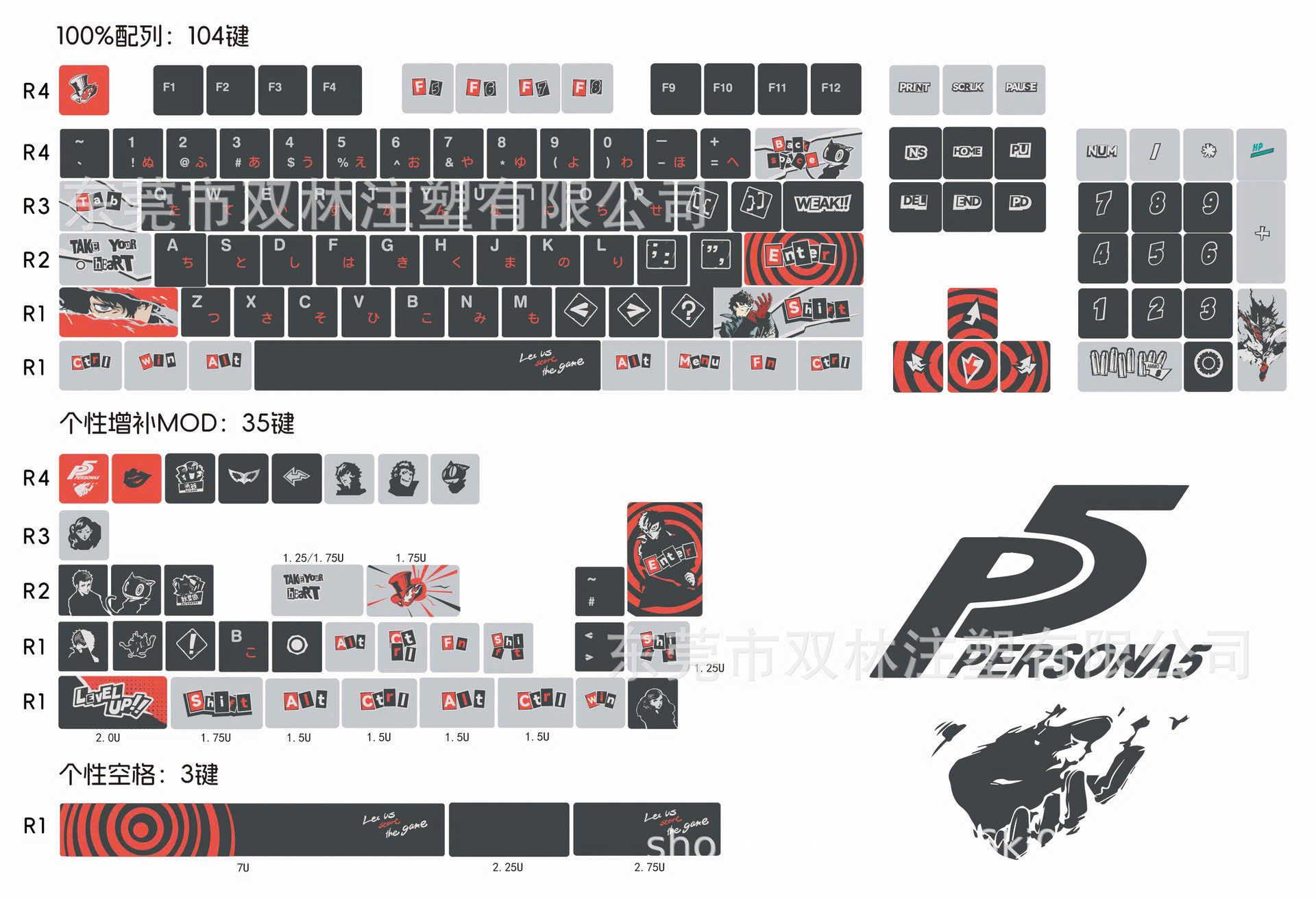 Keycaps pbt PERSONA 5 ( Cherry Profile/  Dyesub 5D / hỗ trợ Alice HKKB )