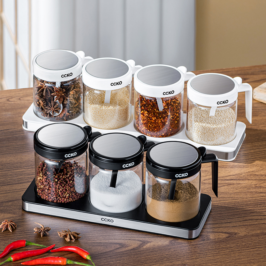 Set of 4 premium CCKO CK9984 glass spice jars