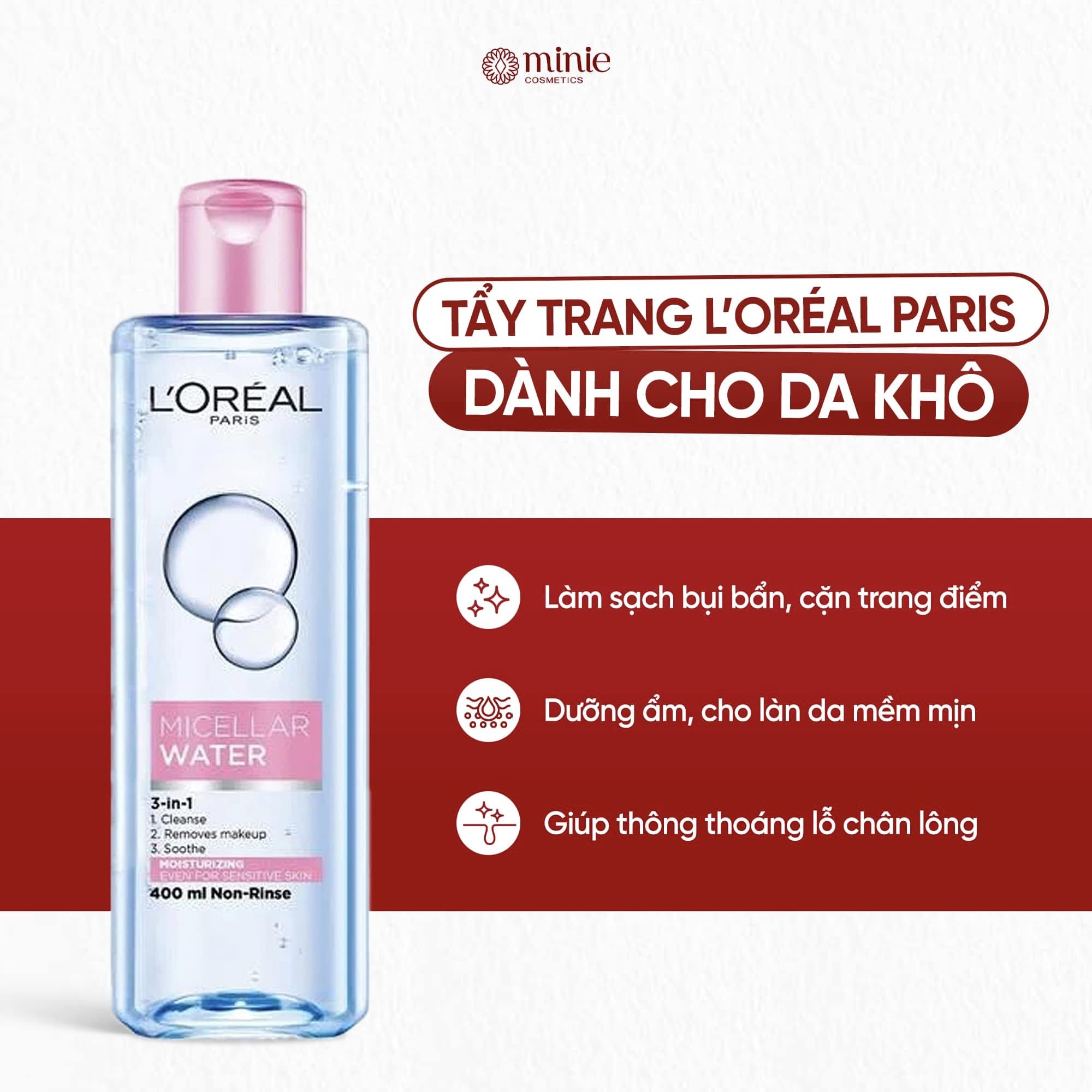 Nước Tẩy Trang Dành Cho Da Dầu Mụn L'ORÉAL Paris Revitalift Crystal Purifying Micellar Water For Oily Skin 400ml