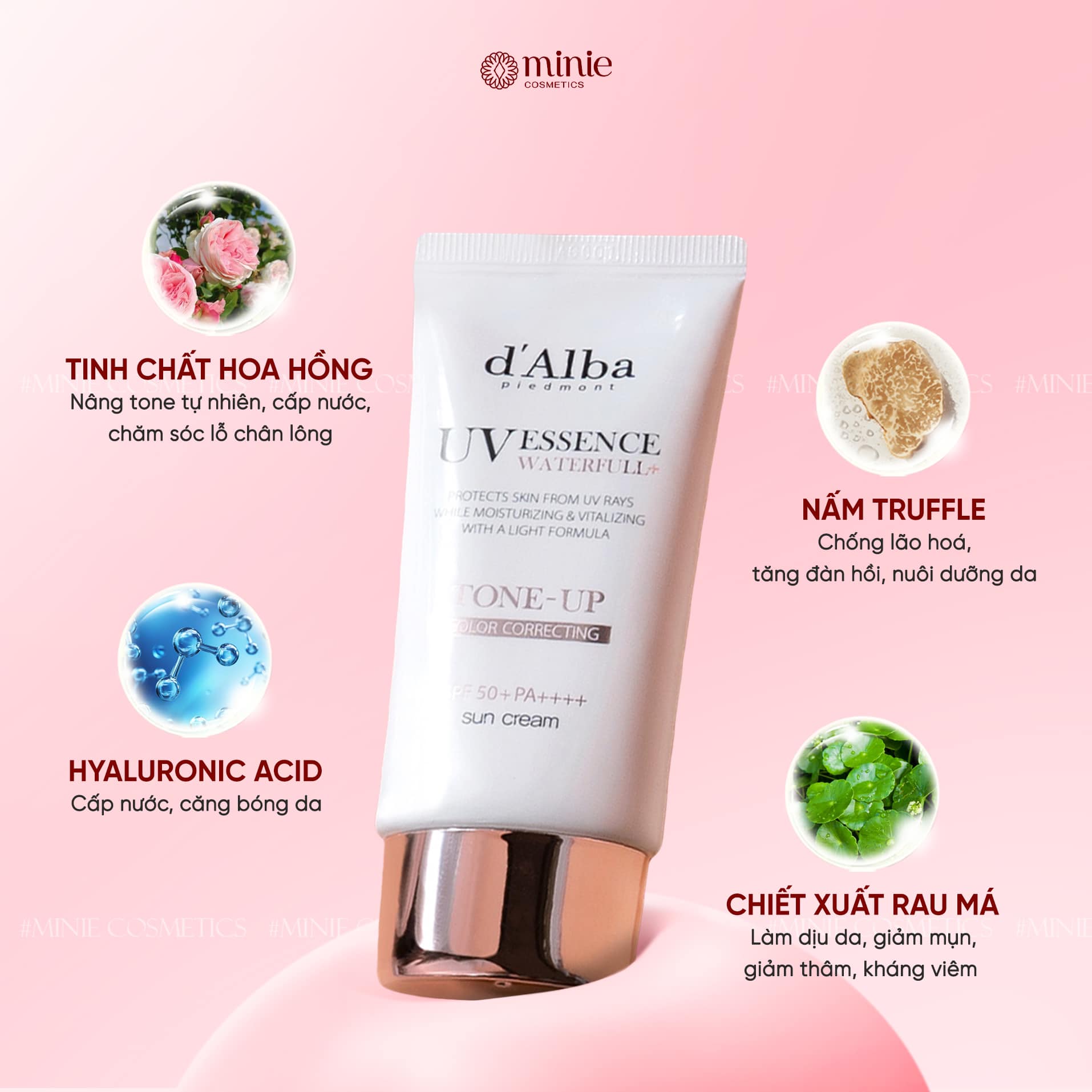 Kem chống nắng nâng tông hiệu chỉnh sắc da d'Alba Waterfull Tone-Up Purple Correcting Sun Cream SPF50+ PA++++ 50ml