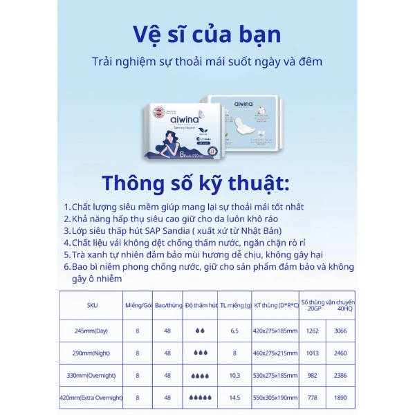 Băng vệ sinh dạng quần Aiwina túi 3 miếng