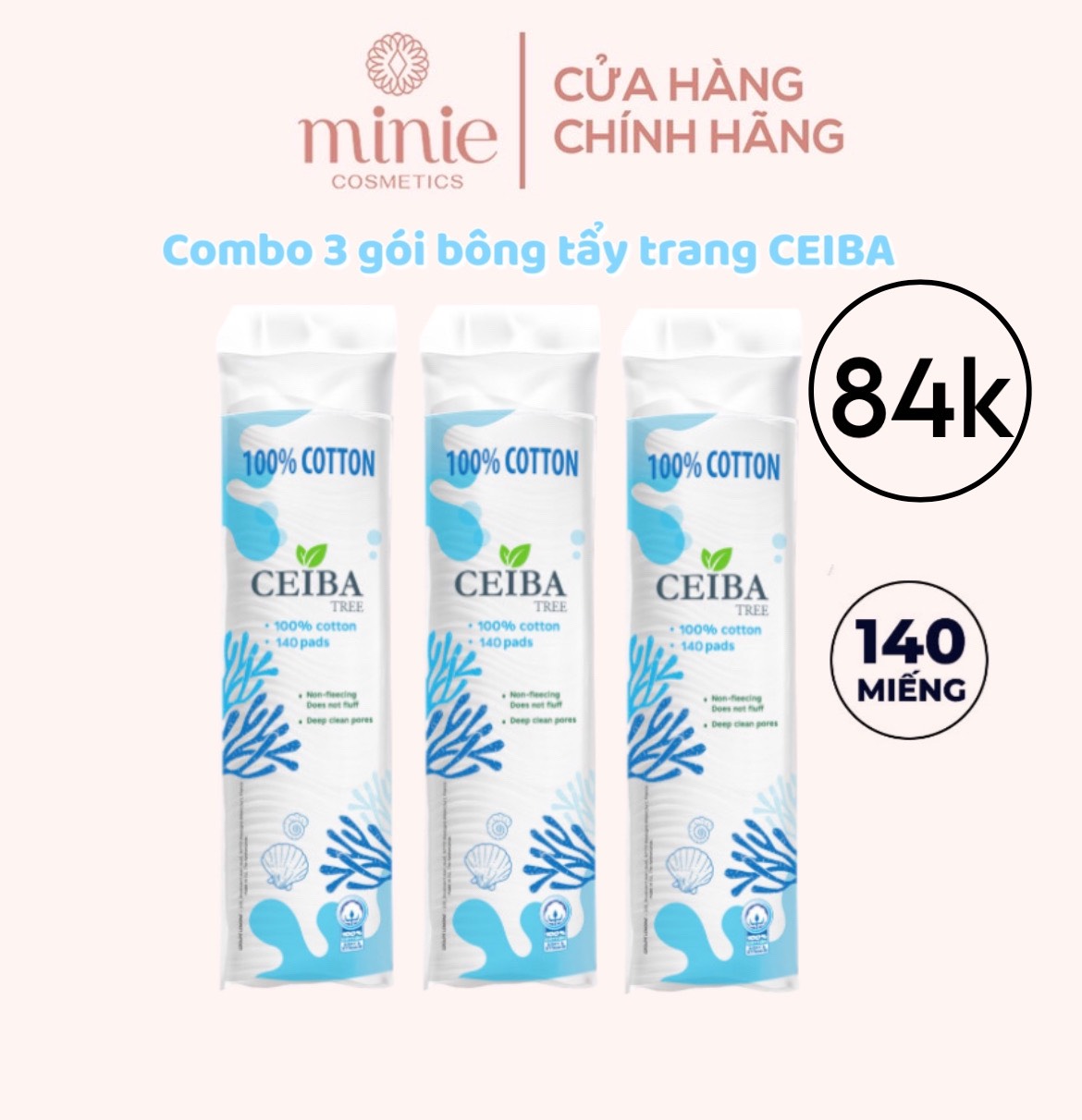 Bông tẩy trang 100% Cotton Ceiba Tree 234 miếng