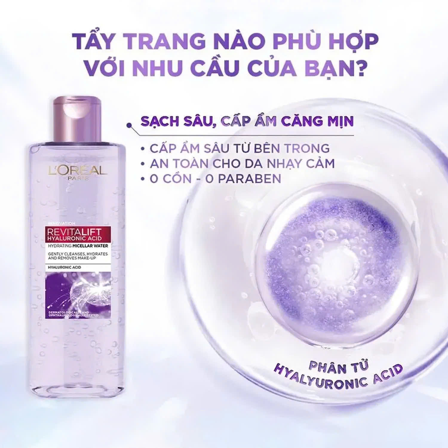 Nước Tẩy Trang Dành Cho Da Thường, Da Khô, Da Nhạy Cảm Và Da Make Up Đậm L'ORÉAL PARIS Micellar Water 3IN1 Refreshing Even For Sensitive Skin 250ml