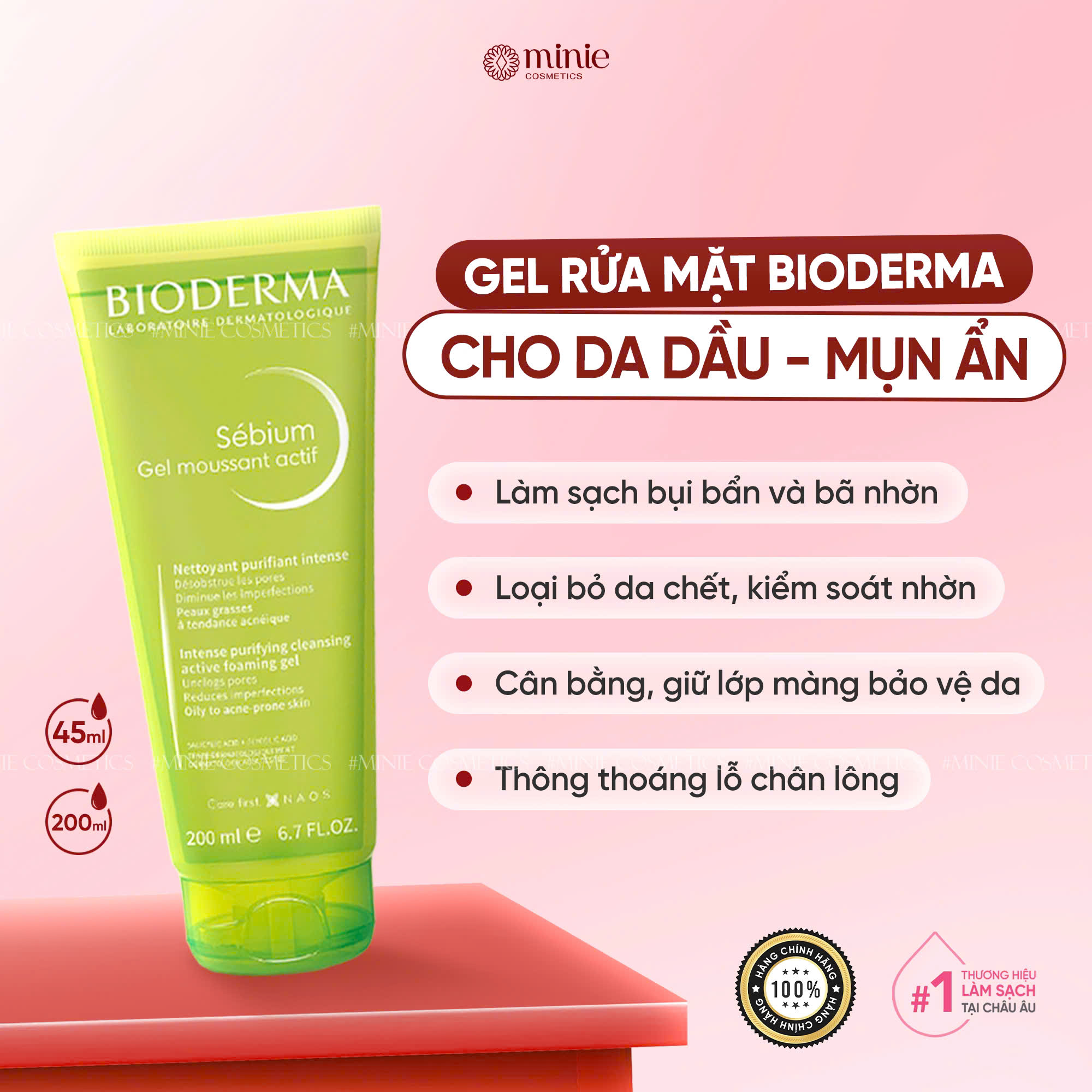 Gel Rửa Mặt Ngăn Ngừa Mụn Cho Da Hỗn Hợp Bioderma Sebium Gel Moussant