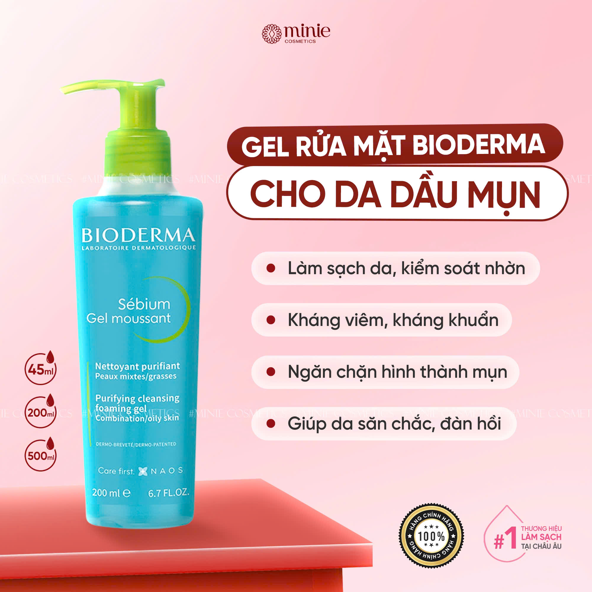 GEL RỬA MẶT BIODERMA - Sébium Gel Moussant Actif 200ML (Xanh Lá)