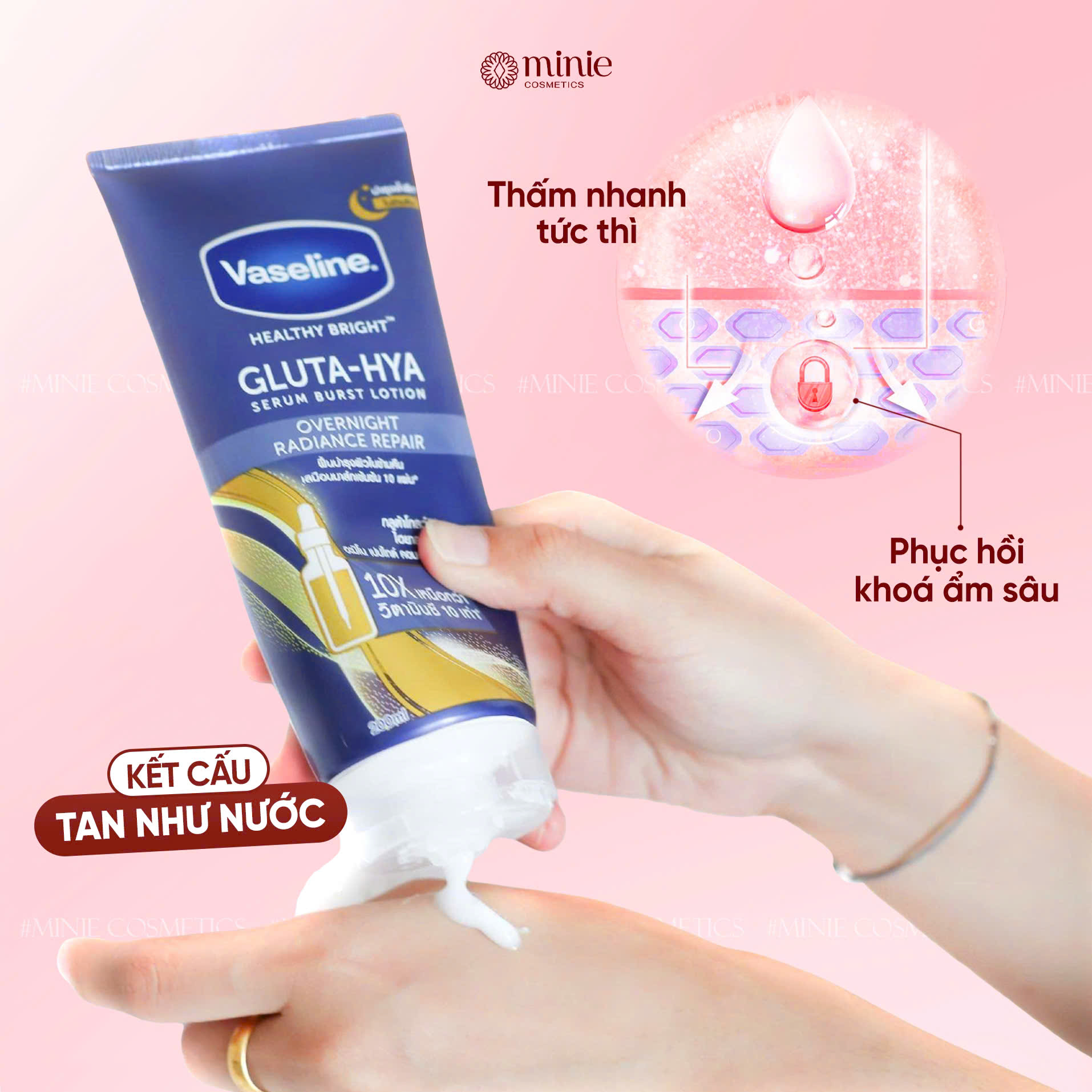 Sữa dưỡng thể chống nắng Vaseline Gluta-Hya Serum Burst UV Lotion