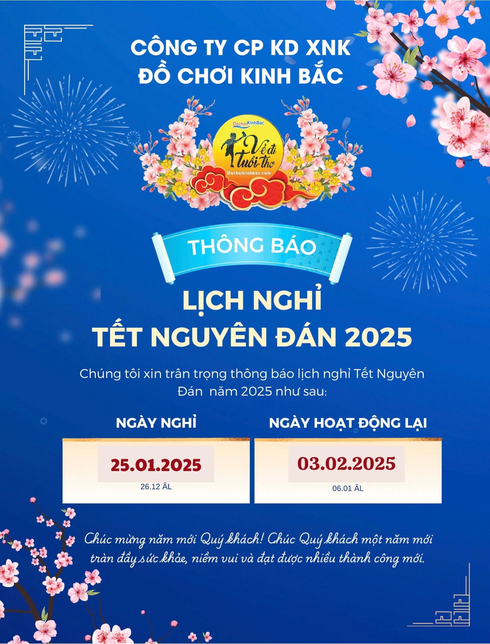 THÔNG BÁO LỊCH NGHỈ TẾT NGUYÊN ĐÁN ẤT TỴ 2025