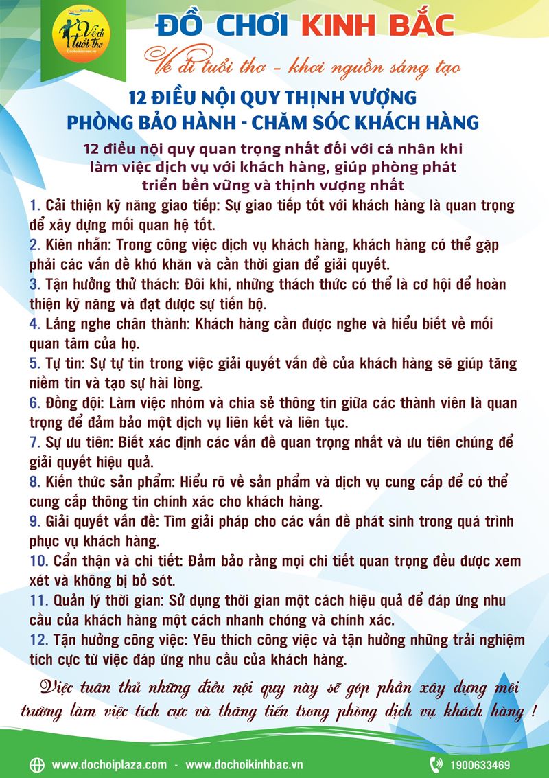 12 điều nội quy quan trọng nhất đối với cá nhân khi làm việc ở Dịch vụ khách hàng