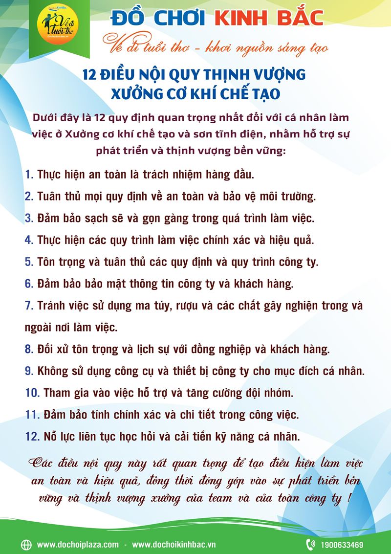 12 quy định quan trọng nhất đối với cá nhân làm việc ở Xưởng cơ khí chế tạo