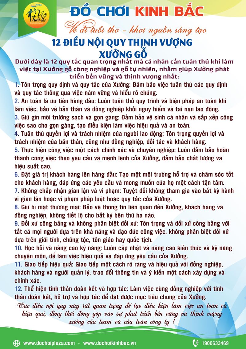 12 quy tắc quan trọng nhất mà cá nhân cần tuân thủ khi làm việc tại Xưởng gỗ