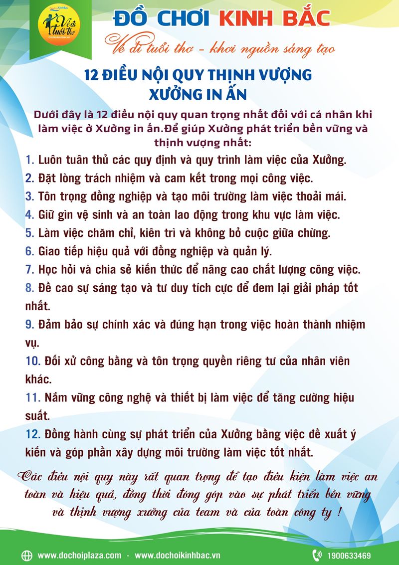 12 điều nội quy quan trọng nhất đối với cá nhân khi làm việc ở Xưởng in ấn