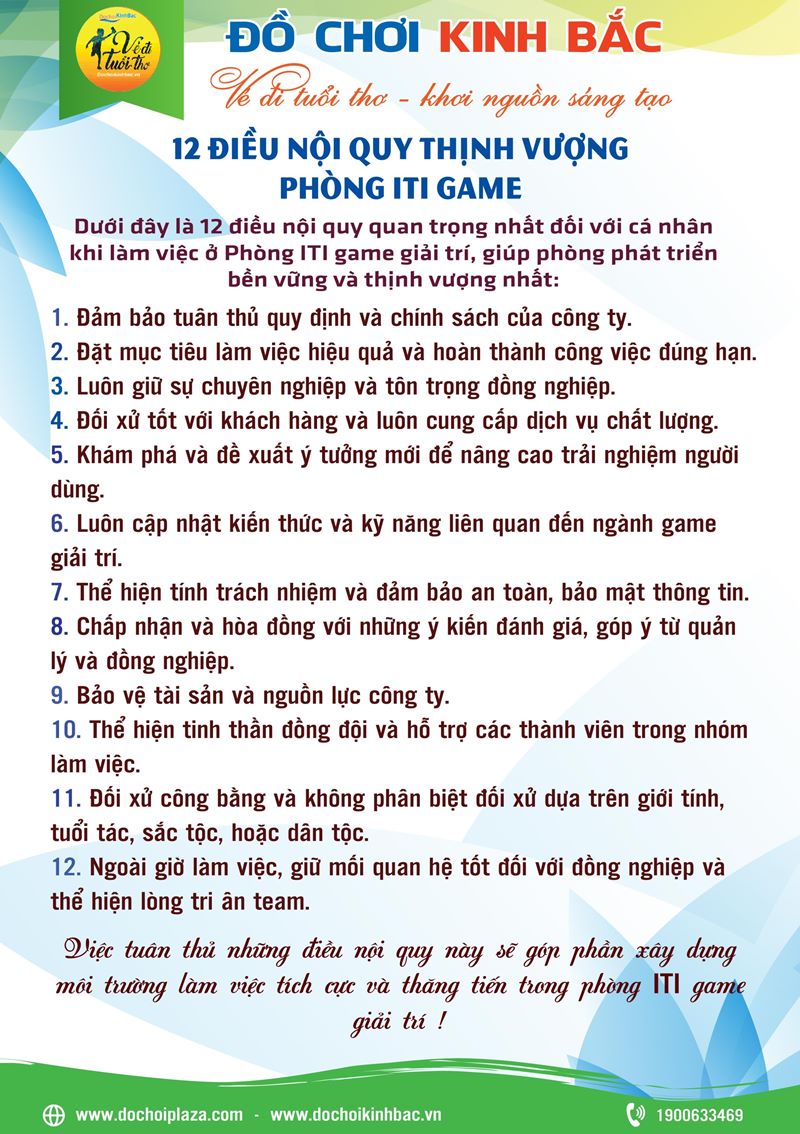 12 điều nội quy quan trọng nhất đối với cá nhân khi làm việc ở Phòng iti game