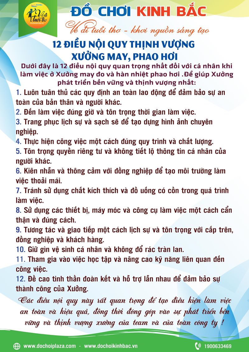 12 điều nội quy quan trọng nhất đối với cá nhân khi làm việc ở Xưởng may đo và hàn nhiệt phao hơi