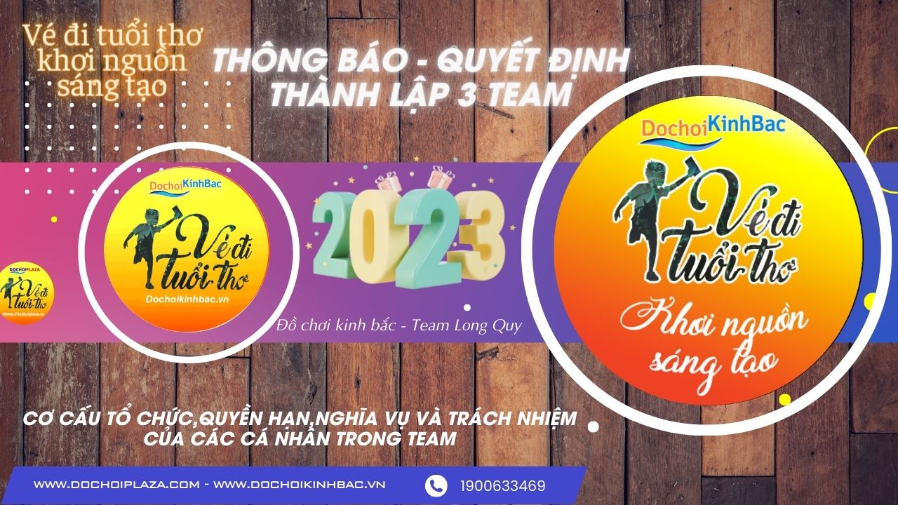 Thông báo quyết định thành lập 3 Team Phát triển Công Ty ĐỒ CHƠI KINH BẮC. 10.08.2023