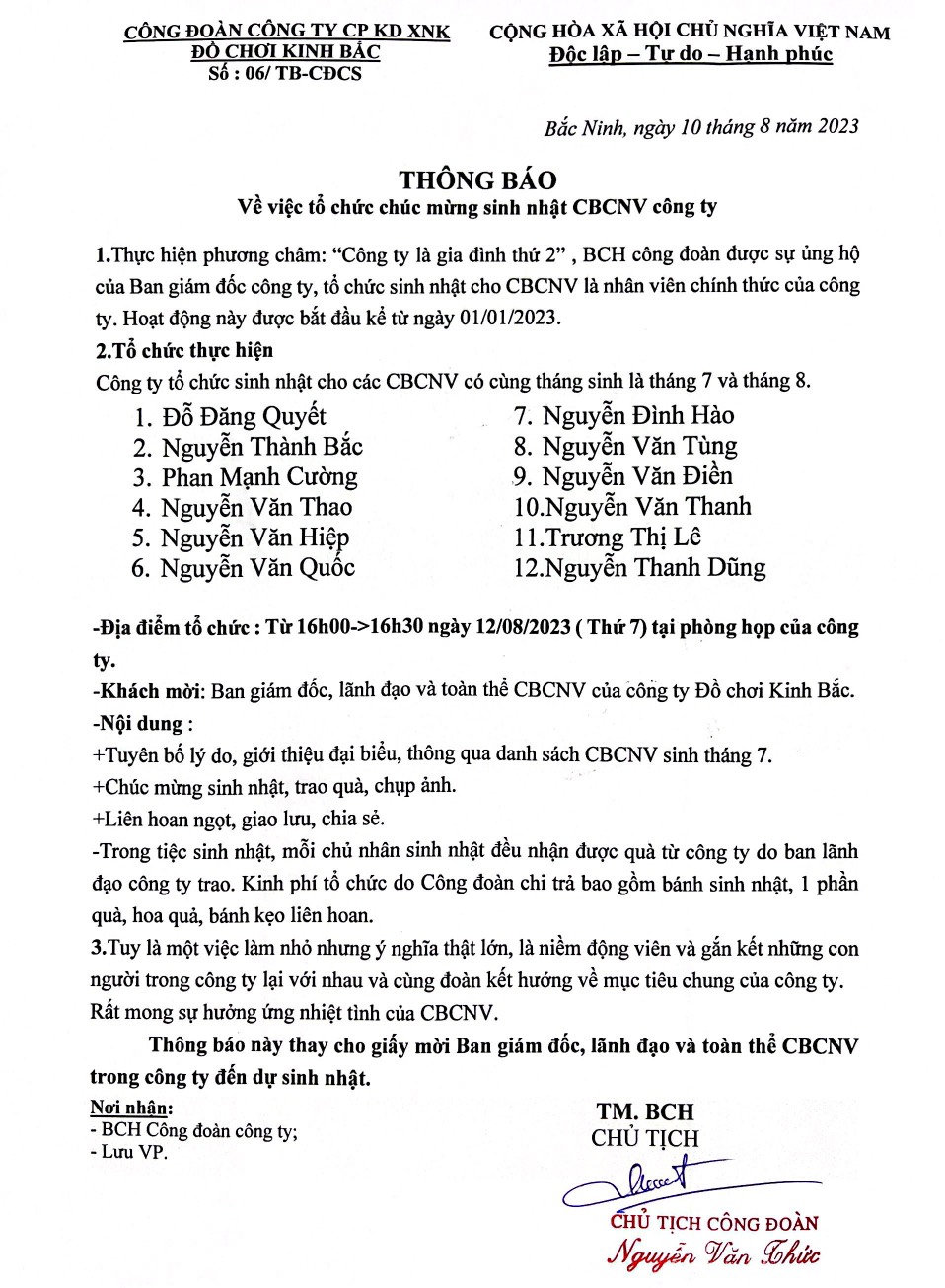 TIỆC CHÚC MỪNG SINH NHẬT CBCNV THÁNG 7,8