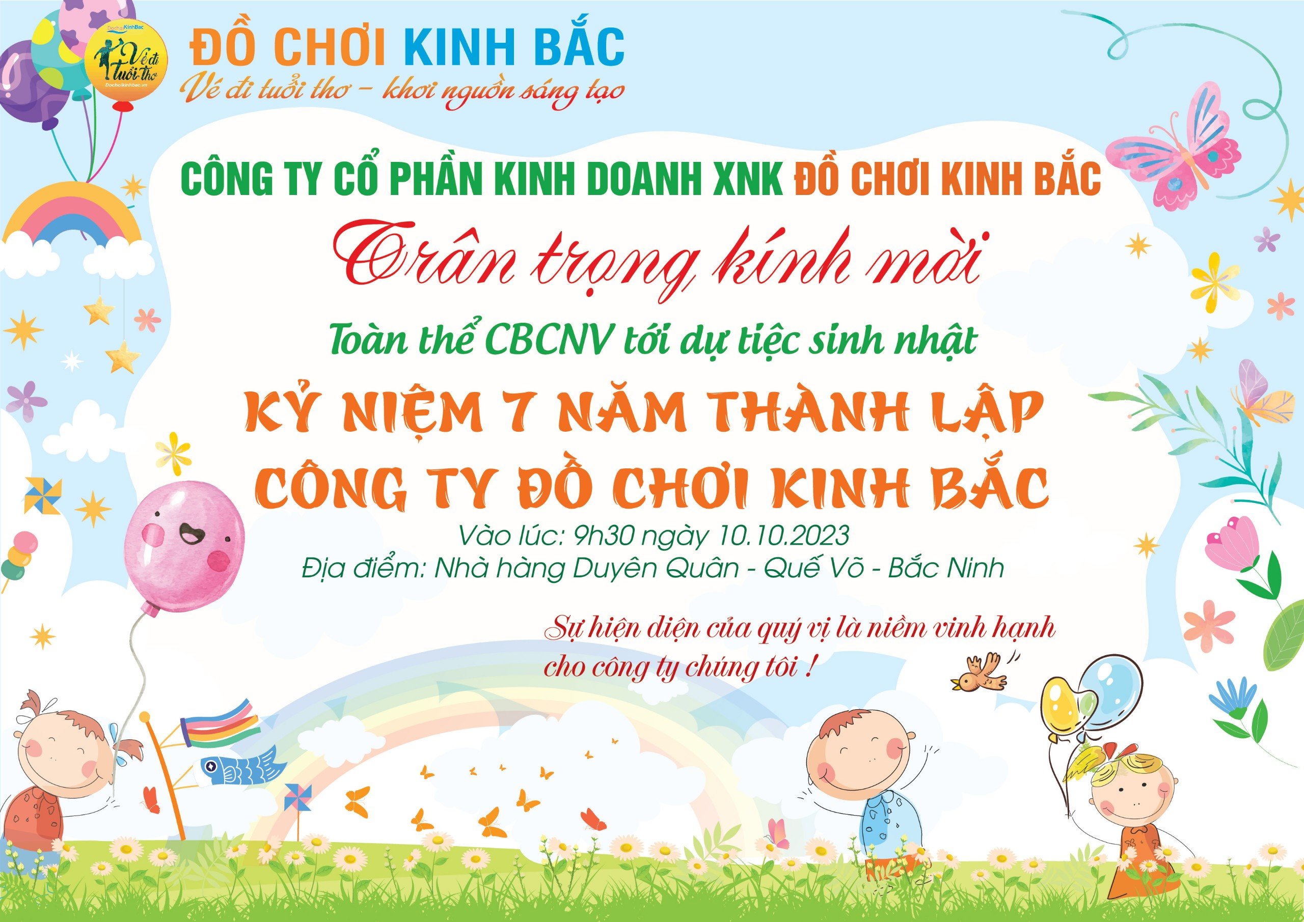 Thư mời dự tiệc sinh nhật kỷ niệm 7 năm thành lập công ty Đồ chơi Kinh Bắc
