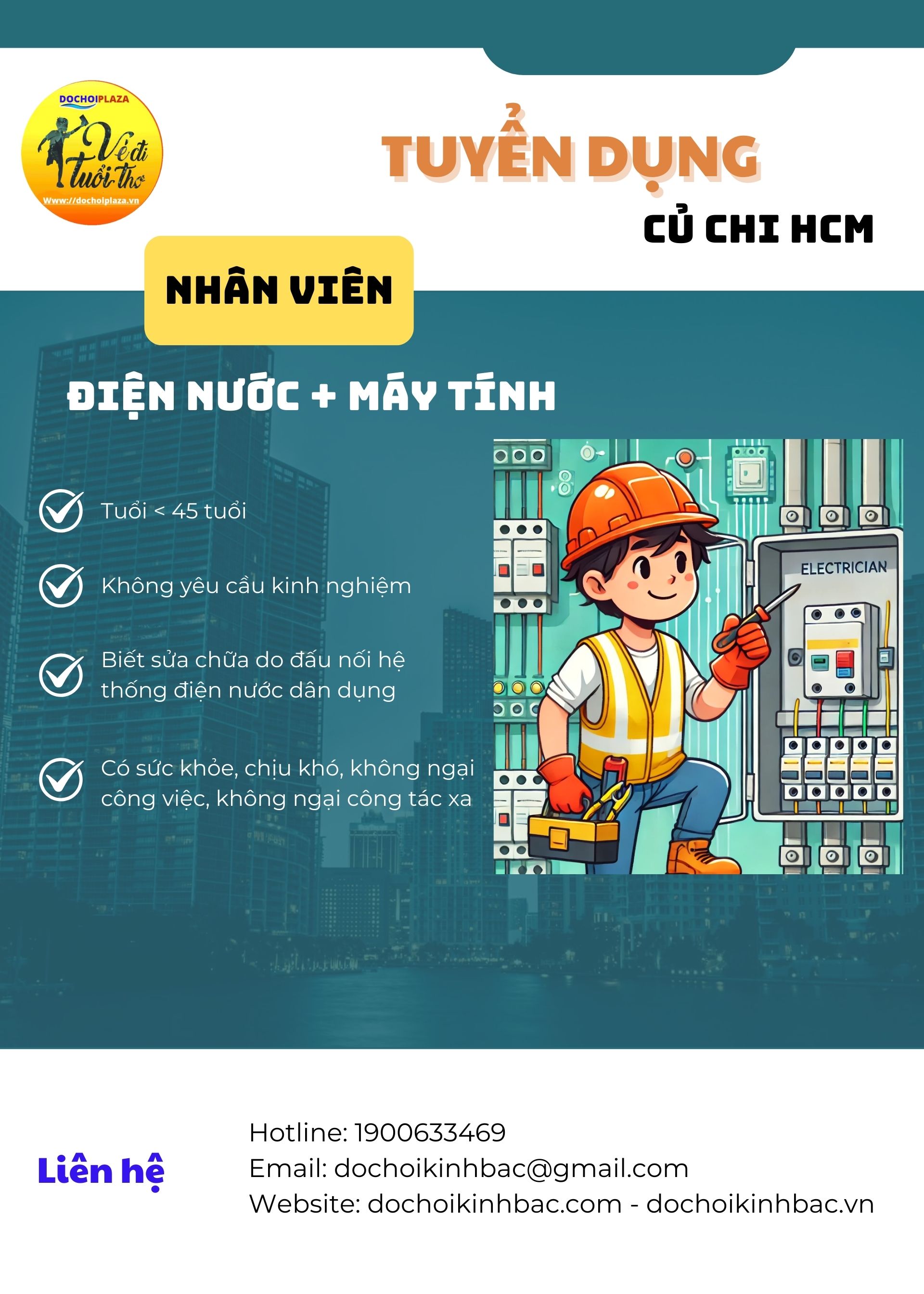 ĐỒ CHƠI KINH BẮC - CN HỒ CHÍ MINH - TUYỂN DỤNG NHÂN VIÊN ĐIỆN NƯỚC, MÁY TÍNH