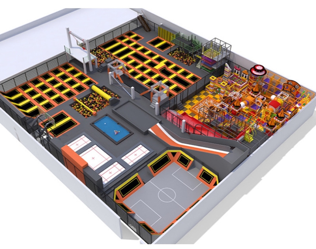 Đấu trường bạt nhún KVCTP9009- Trampoline park rộng lớn chuẩn quốc tế - Công viên bạt nhún vôi nhộn