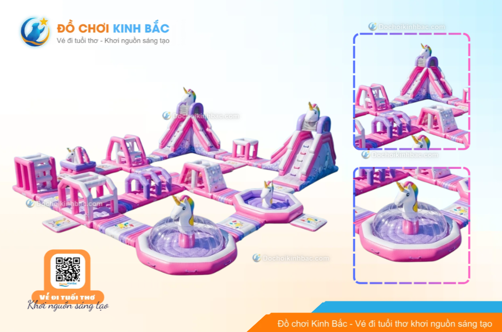 Nhà phao nhà hơi liên hoàn NPNHLHKB43 Dochoikinhbac - Khu trò chơi phao hơi vui nhộn