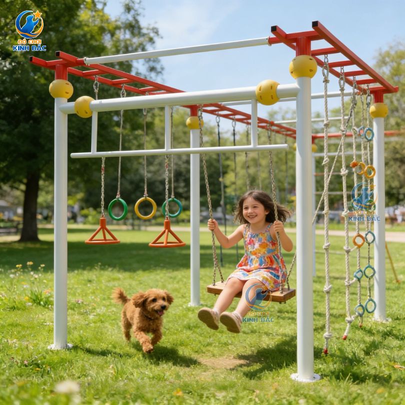 Bộ xích đu kết hợp thang leo ngoài trời XĐNTKB01 Dochoikinhbac - Trò chơi công viên thu hút