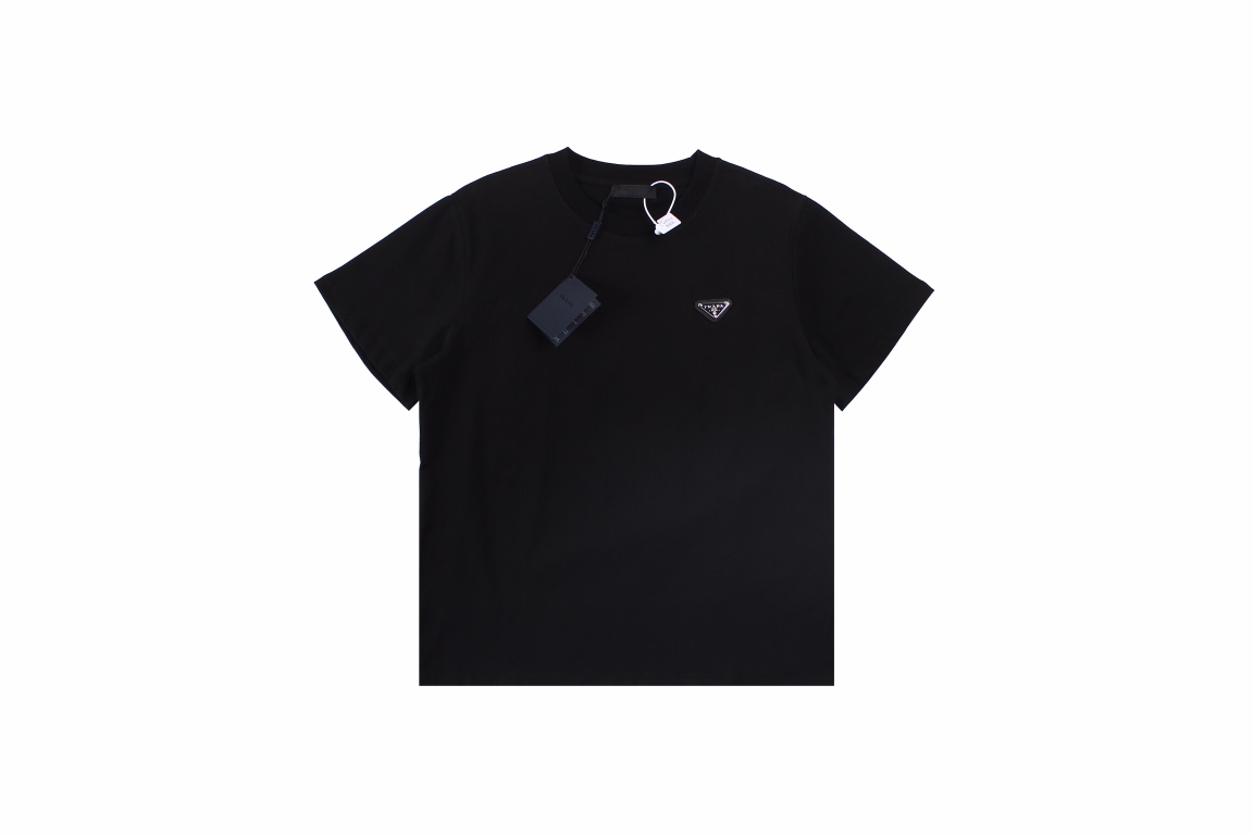 Prada triangle logo logo couple short-sleeved T-shirt Black