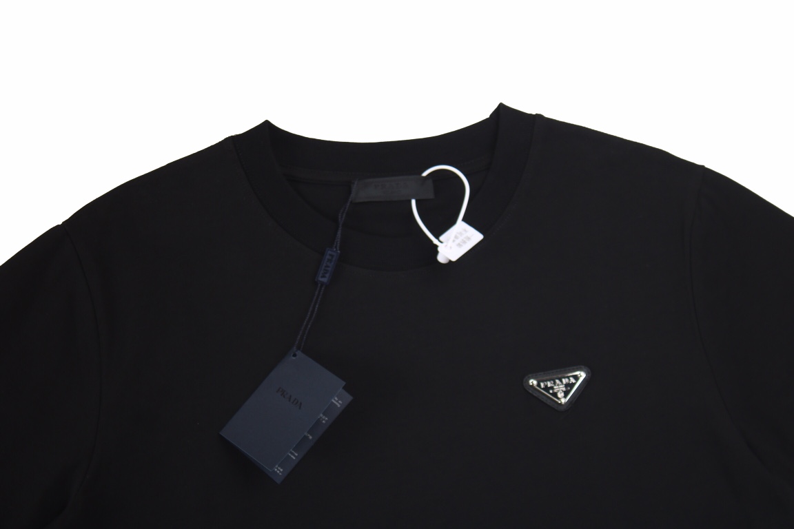 Prada triangle logo logo couple short-sleeved T-shirt Black