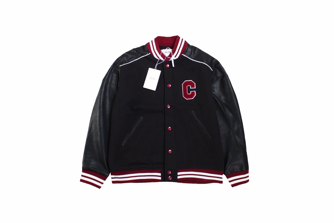 CL Celine blended leather sleeve baseball jacket