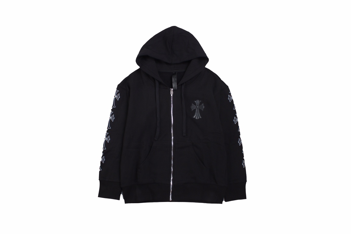 CH 23FW leather label cross zipper jacket