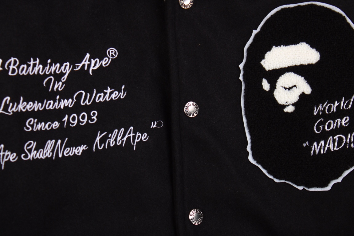 BAPE ape head towel embroidered baseball jacket black