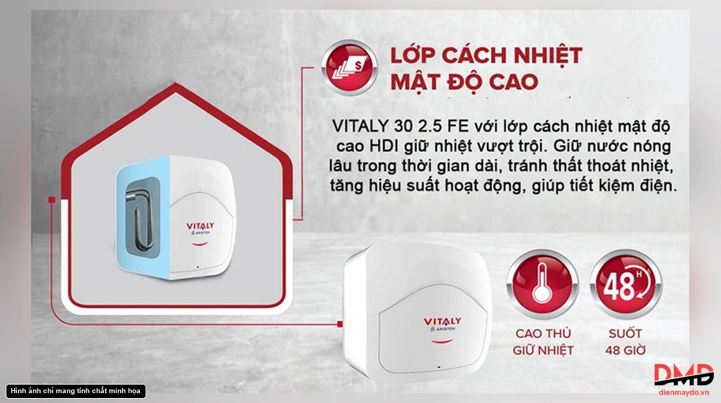 Bình nóng lạnh gián tiếp Ariston VITALY 30 lít 2500 W