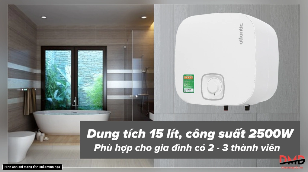 Bình nóng lạnh gián tiếp Atlantic NANTO LITE 15 lít 2500W SWH 15A M-N1