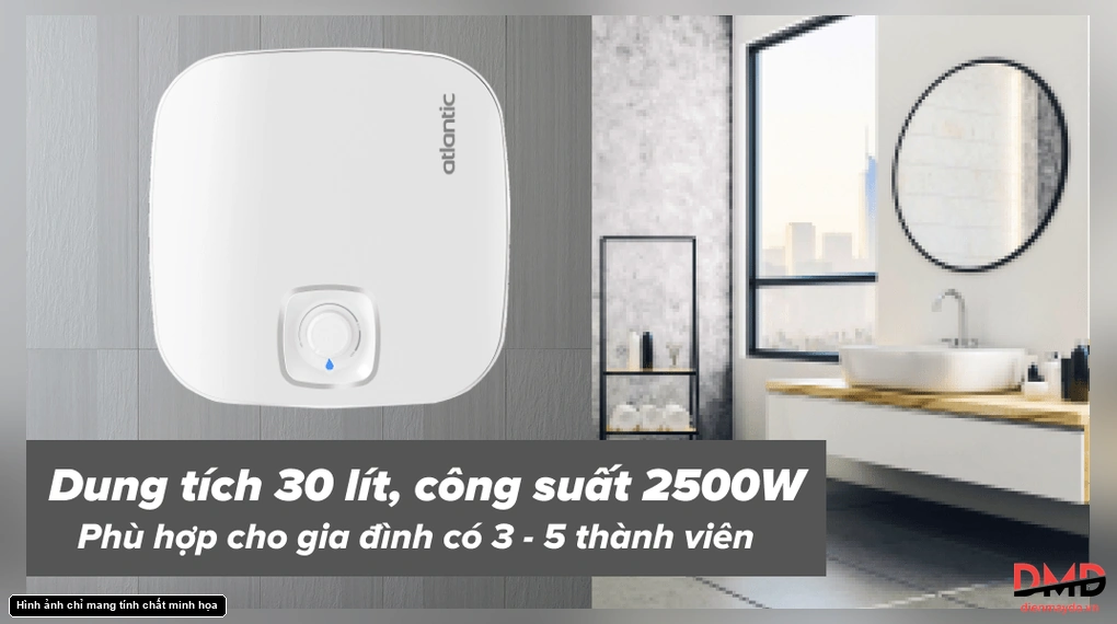 Bình nóng lạnh gián tiếp Atlantic NANTO LITE 30 lít 2500W SWH 30A M-N1