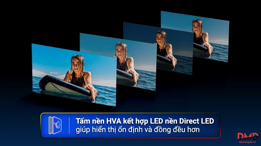 Google Tivi TCL QLED 75P7L tấm nền HVA kết hợp Direct LED cho hình ảnh ổn định và đồng đều