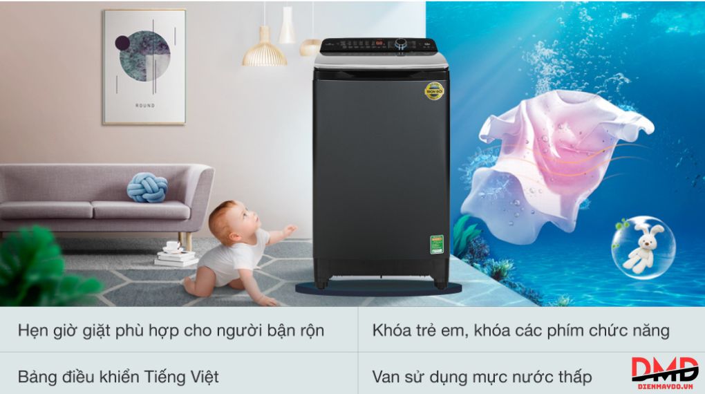 Máy giặt Aqua 12 kg có hợp gia đình 5–6 người