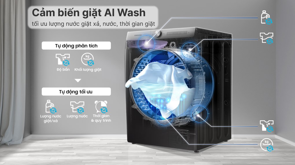Máy giặt Samsung AI Inverter 9 kg WW90TP44DSB/SV