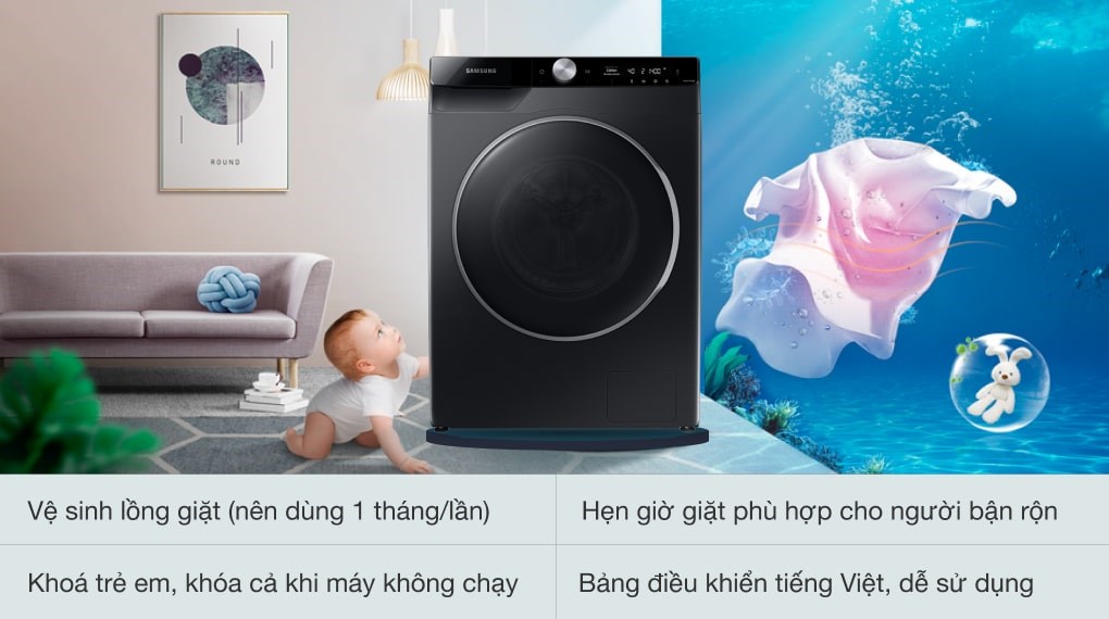 Máy giặt Samsung AI Inverter 9 kg WW90TP44DSB/SV