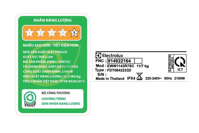 Máy giặt sấy Electrolux Inverter 11/7 kg EWW1143R7SC