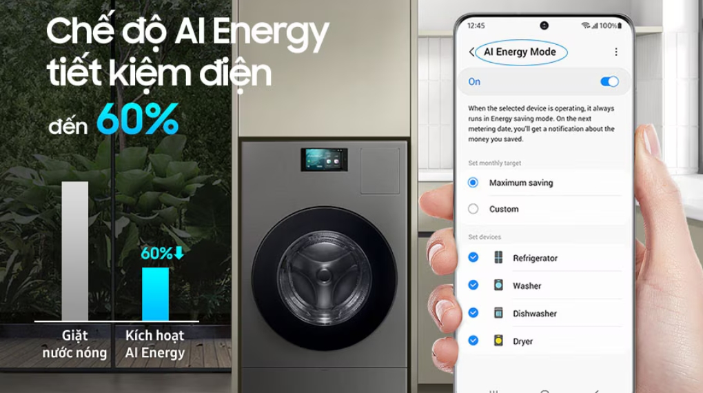 Máy giặt sấy Samsung Heatpump 25/15 kg WD25DB8995BZSV