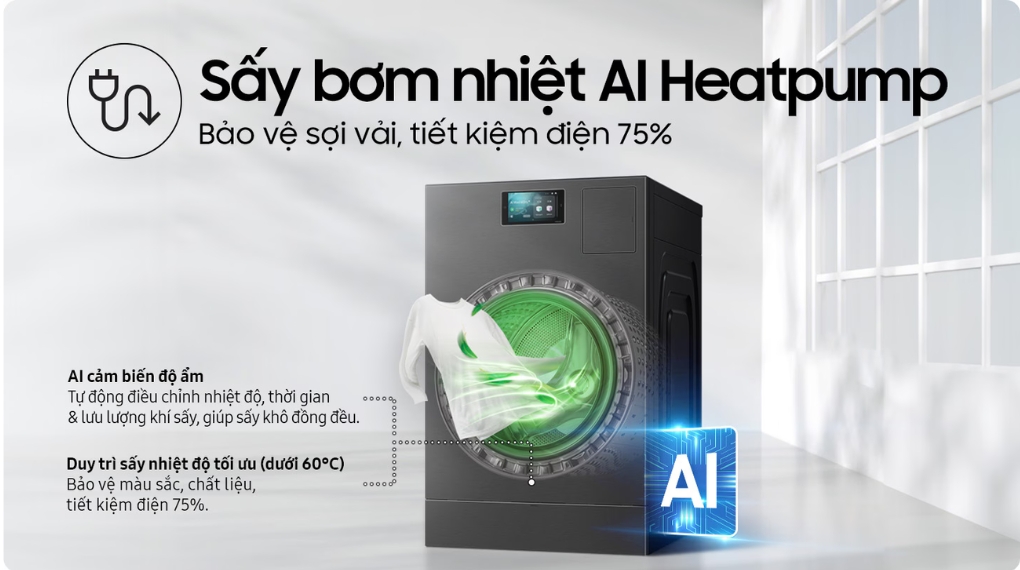 Máy giặt sấy Samsung Heatpump 25/15 kg WD25DB8995BZSV
