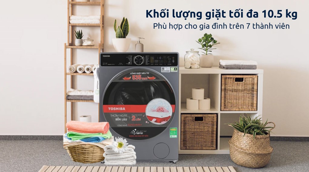 Máy giặt sấy Toshiba Inverter 10.5/7 kg TWD-T25BZU115MWV(MG)