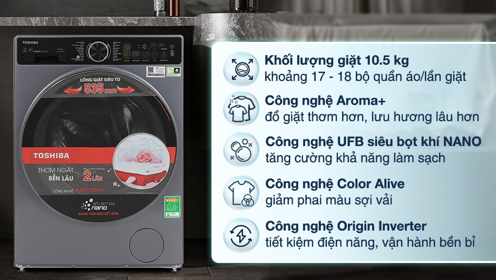 Máy giặt Toshiba Inverter 10.5 kg TW-T25BU115MWV(MG)