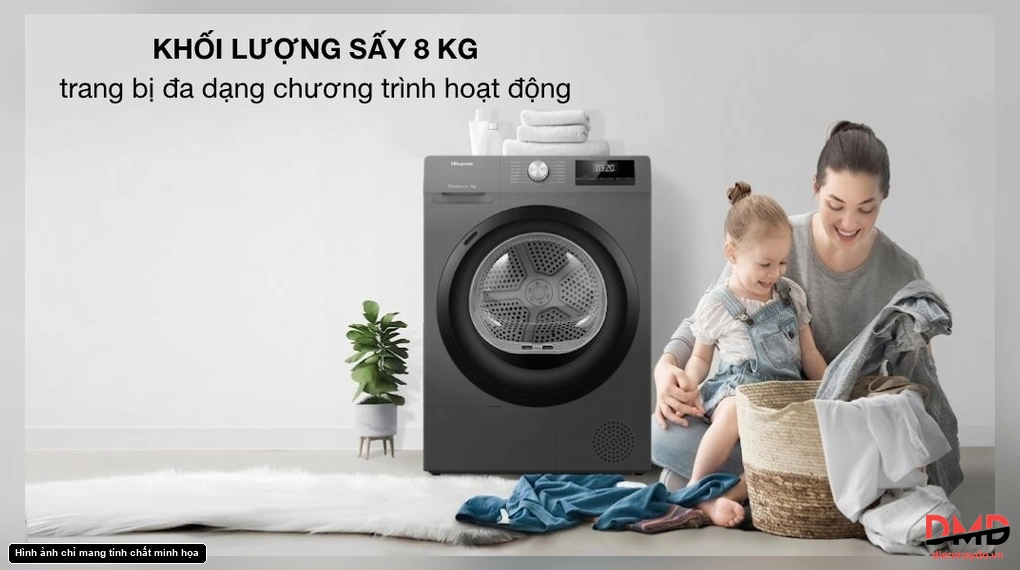 Máy sấy bơm nhiệt Hisense 8 kg DH80N1T