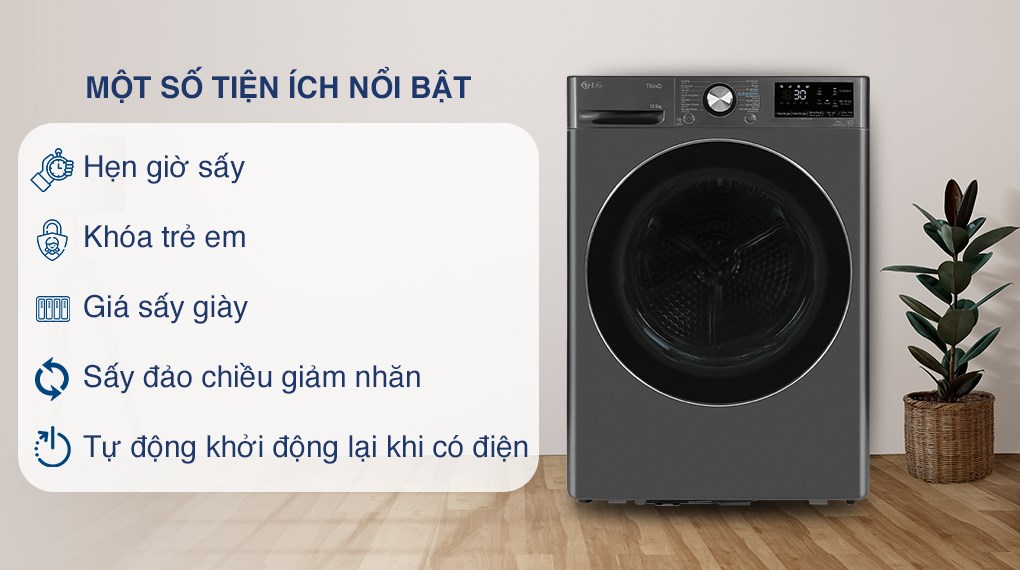 Máy sấy bơm nhiệt LG Inverter 10.5 kg DVHP50B