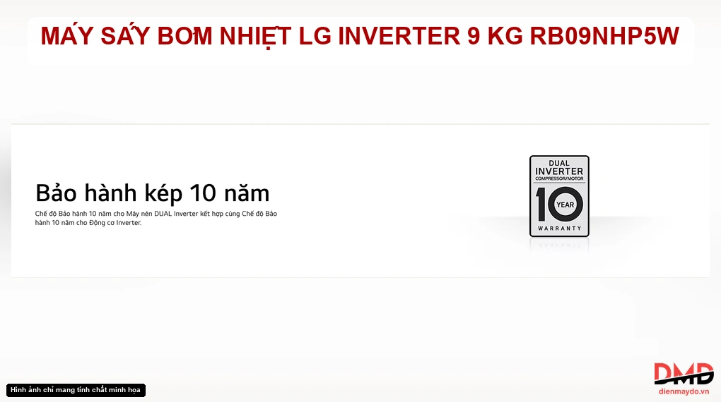 Máy sấy bơm nhiệt LG Inverter 9 kg RB09NHP5W