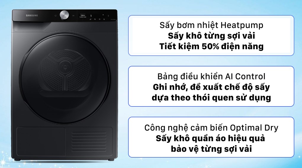 Máy sấy bơm nhiệt Samsung 9 Kg DV90T7240BB/SV