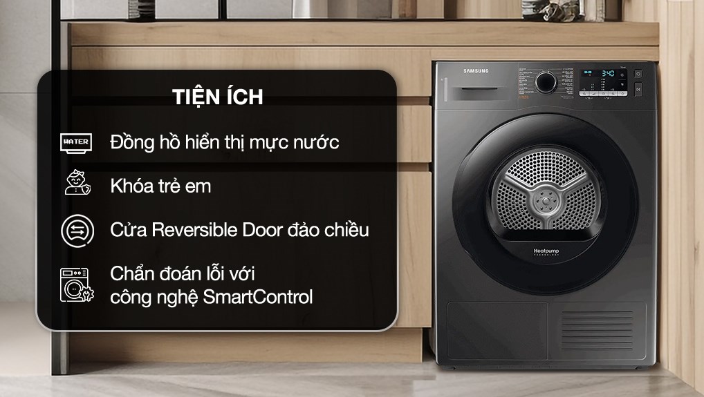 Máy sấy bơm nhiệt Samsung 9 kg DV90TA240AX/SV