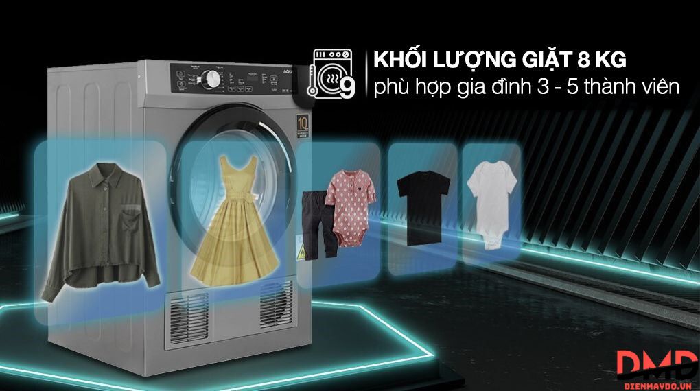 Máy sấy thông hơi Aqua 8 kg AQH-V800H.SS