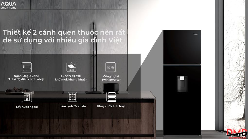 Tủ lạnh Aqua Inverter 283 lít AQR-T305FA(WLB)